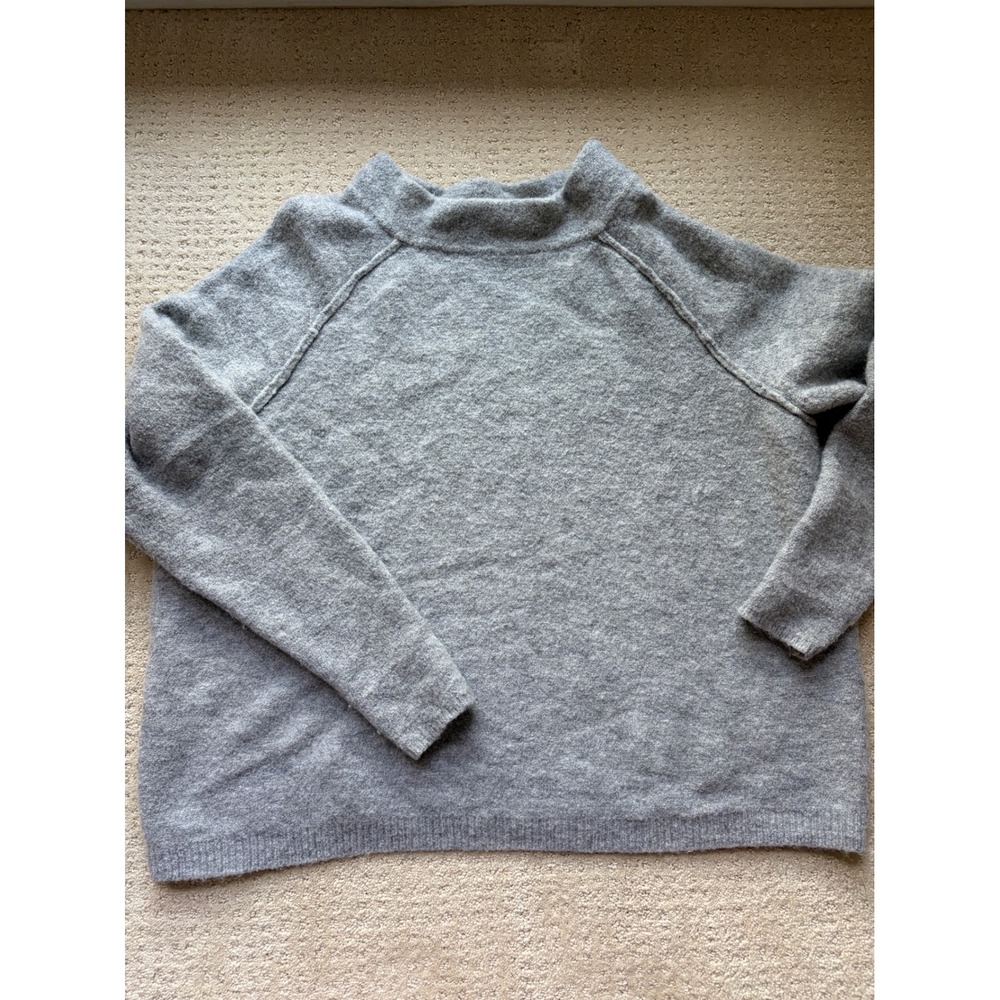 Free People Sweater Small Grey Wool Blend Mock Neck Oversized Minimalist Rustic